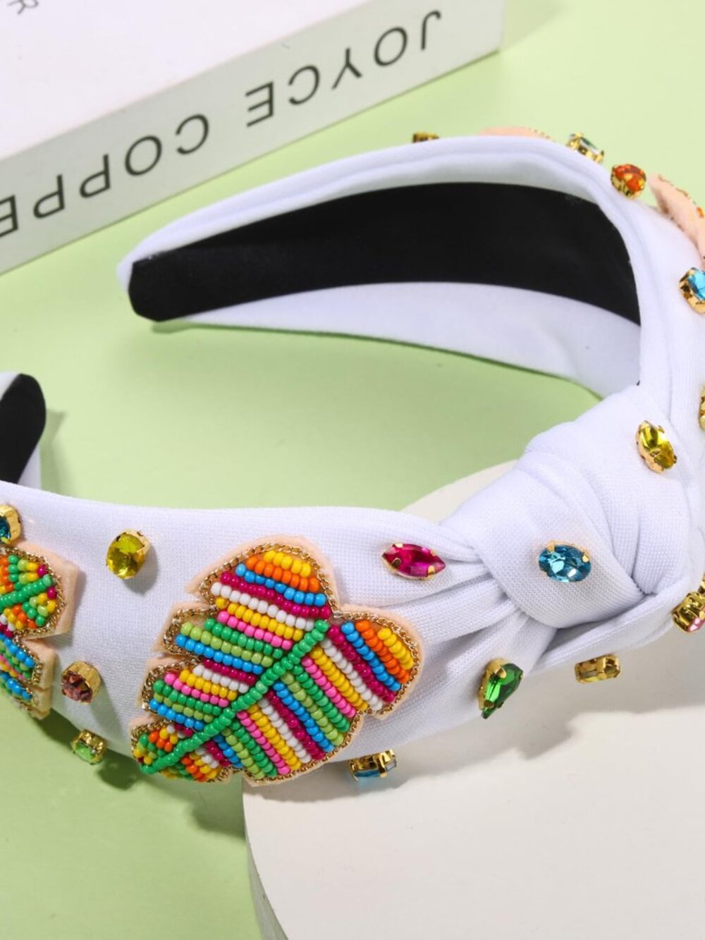WHITE HEADBAND WITH BLING!  COLORFUL BEADS AND STONES